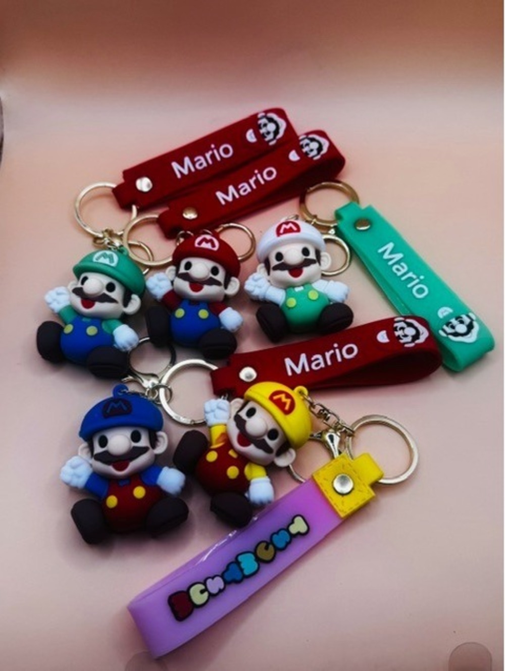 Super Mario 3D Rubber Silicone Keychain & Backpack Clip Set (Pack of 5) - New